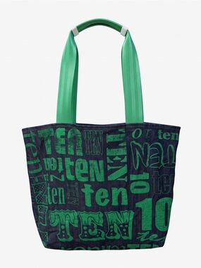 Vintage Harveys 10th Anniversary Dark Denim Tote with Green Belt Handles